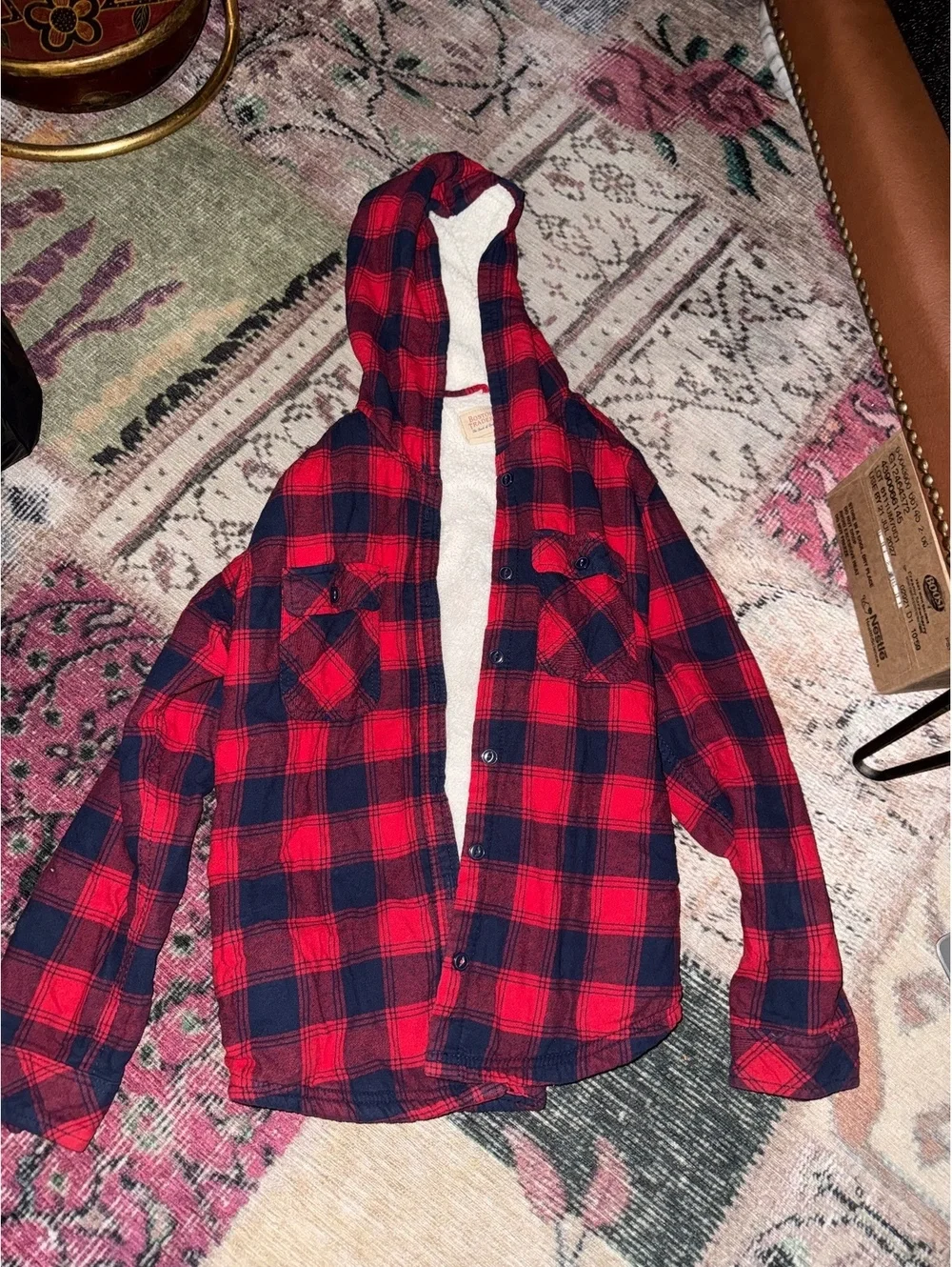 Red plaid  checkered men M cozy BOSTON TRADERS jacket men’s